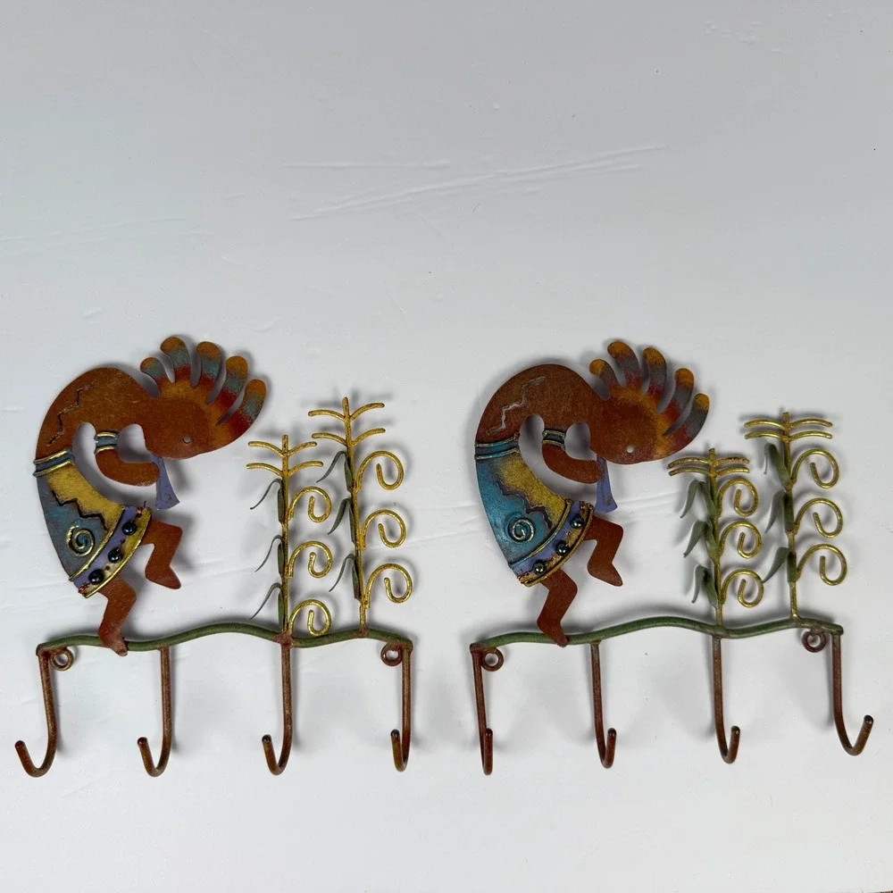 Kokopelli Wall Hooks metal Southwest 2pc Set